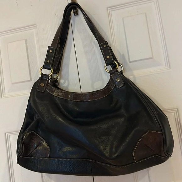 Franco Sarto 90s Style Chocolate Brown black Vegan Patent  Leather Shoulder bag - Picture 6 of 16